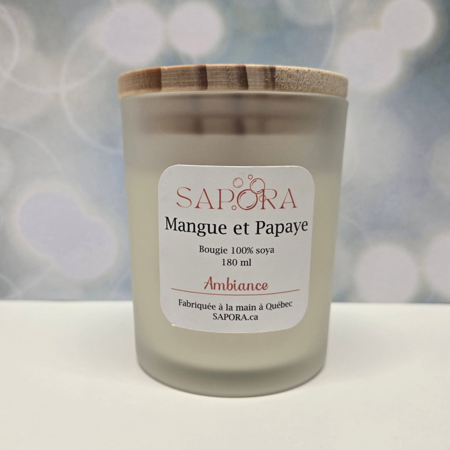 Bougie artisanale de soya mangue et papaye – Parfum tropical, sucré et ensoleillé, idéal pour une ambiance chaleureuse et vivifiante - Front