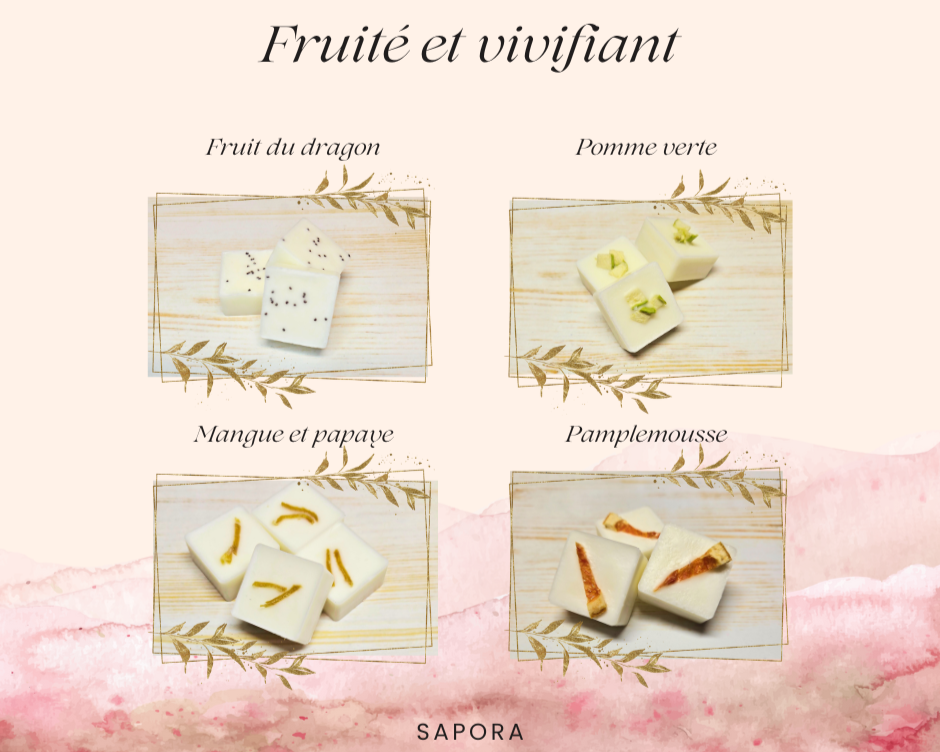 Détails Wax Melt Fruité et vivifiant - Parfums fruités, éclatants et vivifiants, parfaits pour une ambiance pétillante et chaleureuse