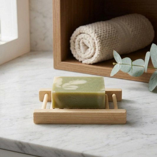 Accessoire de salle de bain écologique : porte-savon en bois durable résistant à l'humidité, parfait pour prolonger la vie des savons Sapora.