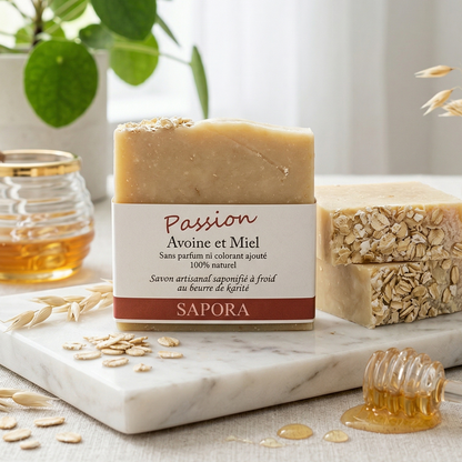 Savon artisanal Sapora Avoine et Miel, soin naturel et épuré.