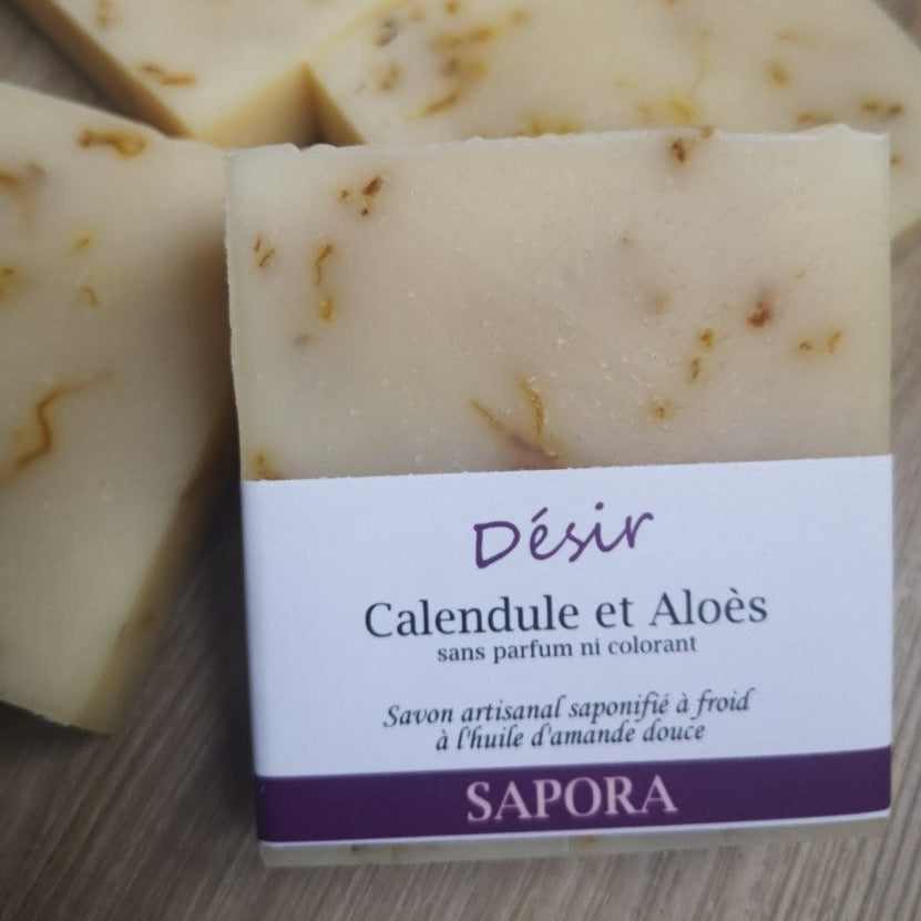 Savon naturel au macérat de calendule et aloès, sans parfum, idéal pour les peaux sensibles - Front